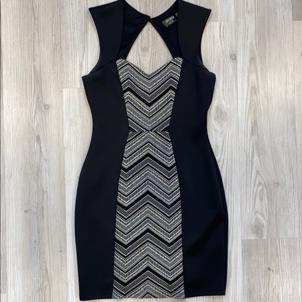 Guess Black and White Chevron Dress